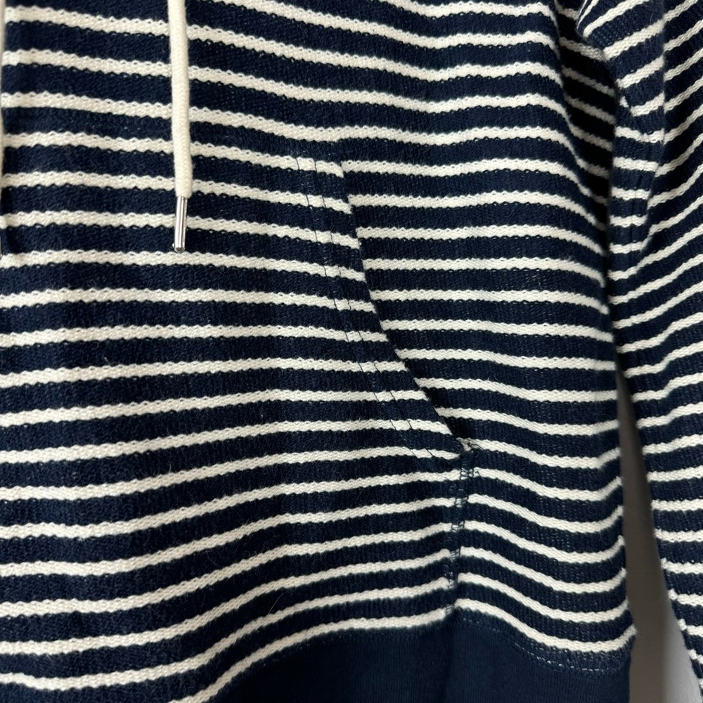 J Crew Hoodie Pullover Sweatshirt Sweater Striped Print Navy Blue Ivory Terry - Picture 6 of 9
